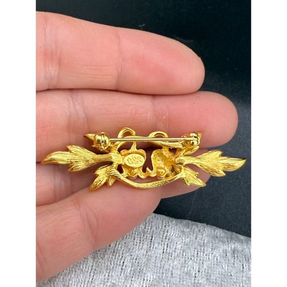 Vintage Joan Rivers Flower Brooch Double Gold Tone Enamel - Picture 4 of 7